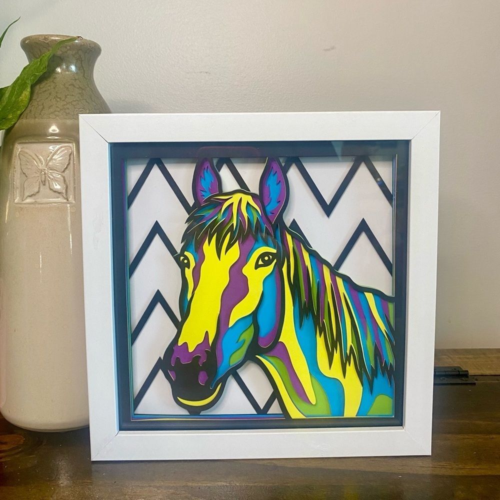 3D Multicolor Horse Shadowbox